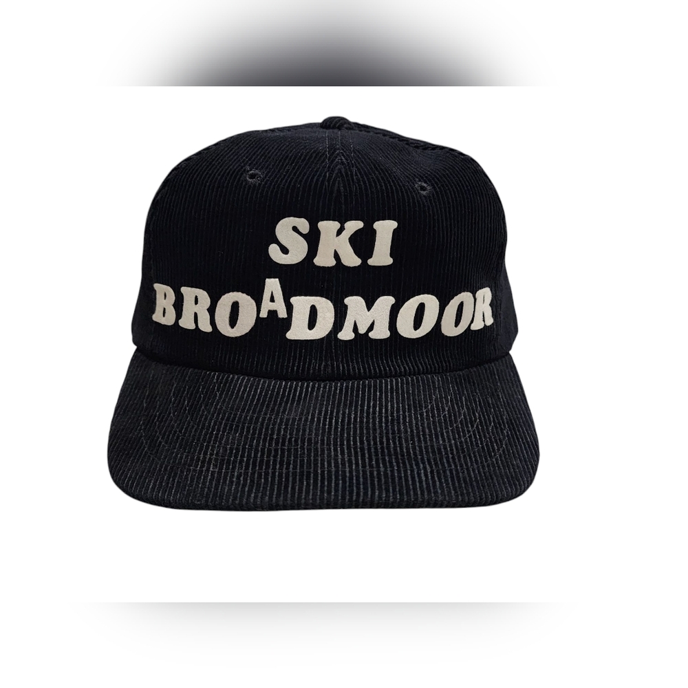 Vtg 'Ski Broadmoor' Black Corduroy Trucker Hat Headwear Mountain Ski Colorado